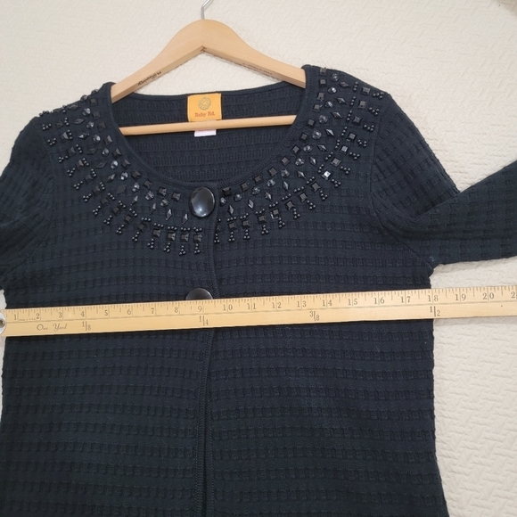 Ruby Rd Black Cardigan Embellished neck and Sleeve Hems Size Medium - Picture 9 of 13